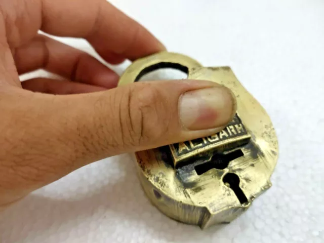 Old Vintage Rare Unique Brass Hidden Keyhole Padlock With Key, Aligarh