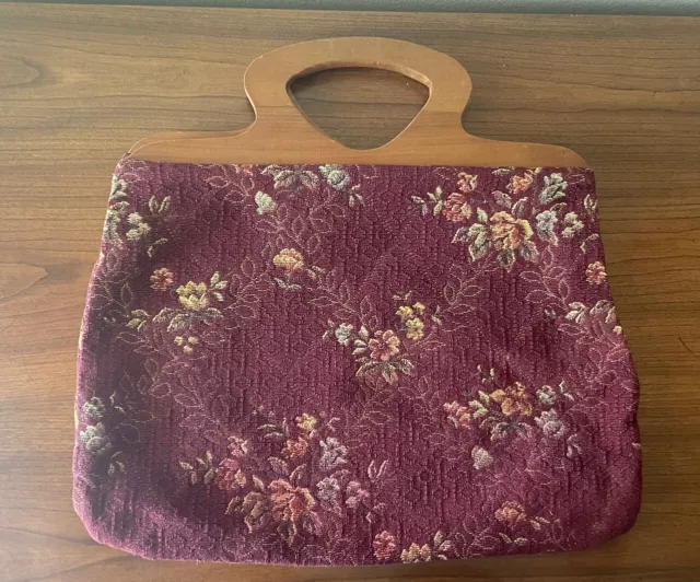 Vintage Tapestry Wooden Handle Handbag Purse