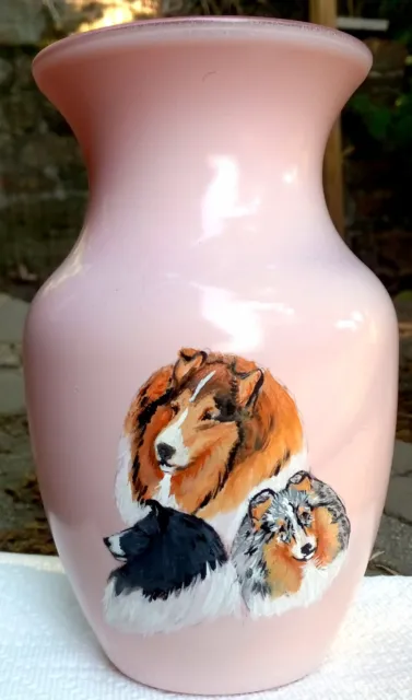 Sheltie Shetland Sheepdog Original Art Painted Vase, OOAK, B Ann