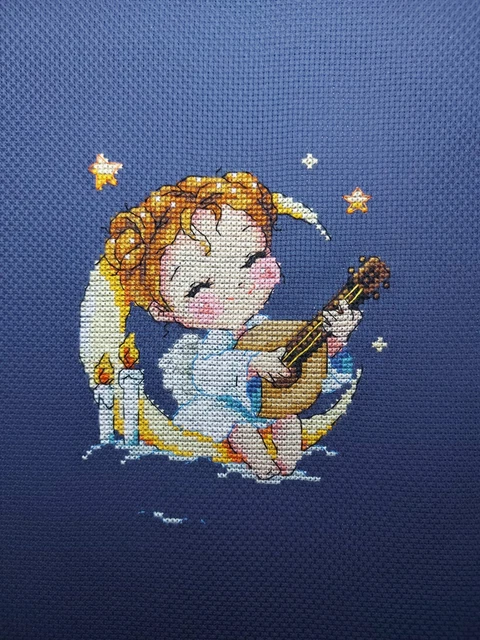 Engel - Musik - Nachthimmel - Stickbild - Kreuzstich - Handarbeit