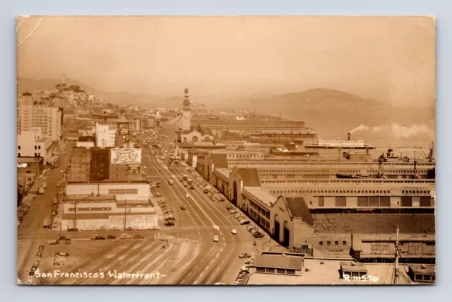 RPPC Waterfront Pepsi Cola Sign Stevedoring Cars San Francisco CA Postcard