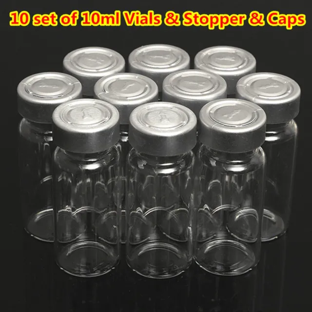 10Pc 10ml Small Empty Sample Vials Clear Glass Bottles With Butyl Rubber Stopper