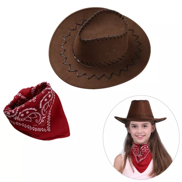 Cowboy Hat Brown Kids Wild West Cap Cowgirl Head Scarf Fancy Dress Accessory Boy