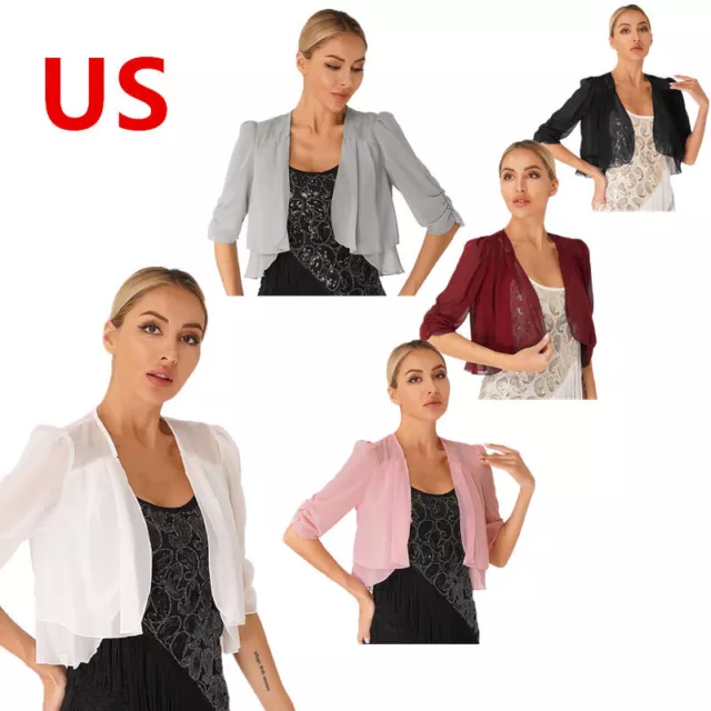 US Womens Shrug Half Sleeve Chiffon Open Bolero Cardigan Casual Dress Cover Up