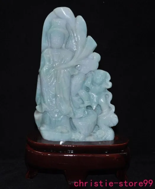 China 100% natural Jadeite Emerald Jade carved Kwan-Yin GuanYin Buddha statue