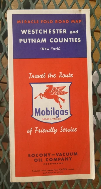 1952 Westchester and Putnam Counties  road  map  Vacuum Mobil   oil gas New York