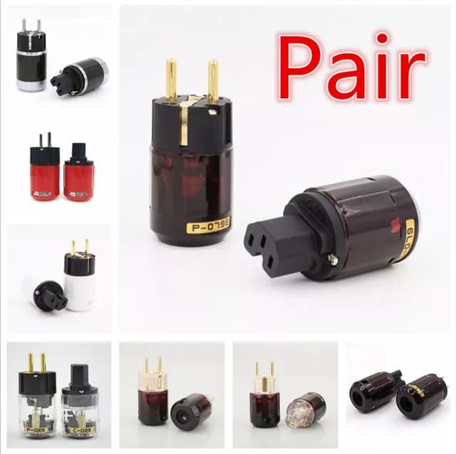 Pair Gold/Rhodium Plated EU AC Power Plug IEC Connector for Cable Interconnect