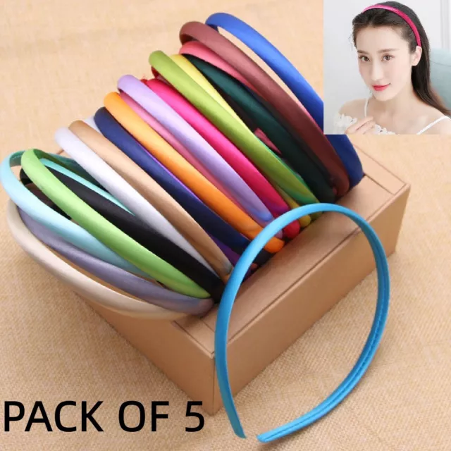 5PCS Girls Satin Smooth Alice Bands Hair Head Band UK