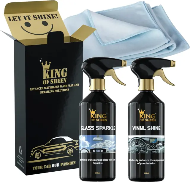 Kit de limpieza interior de automóvil King of Sheen - brillo vinilo 500 ml y vidrio brillante +