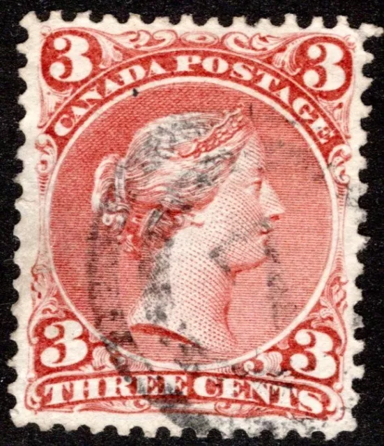 Scott 25, 3c red, Large Queen, Used, 2 Ring Numeral cancel "7", Canada