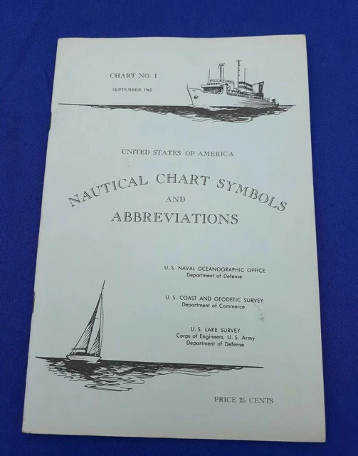 1963 NAUTICAL CHART Symbols & Abbreviations Chart No.1, U.S. Naval