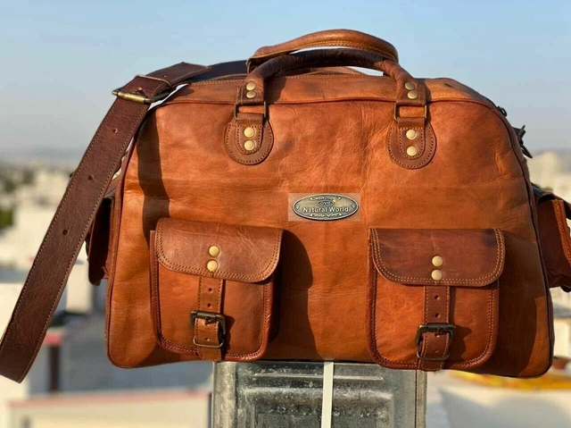 Men Weekend Luggage Duffel Gym Shoulder Overnight Air Cabin Leather Bag Travel