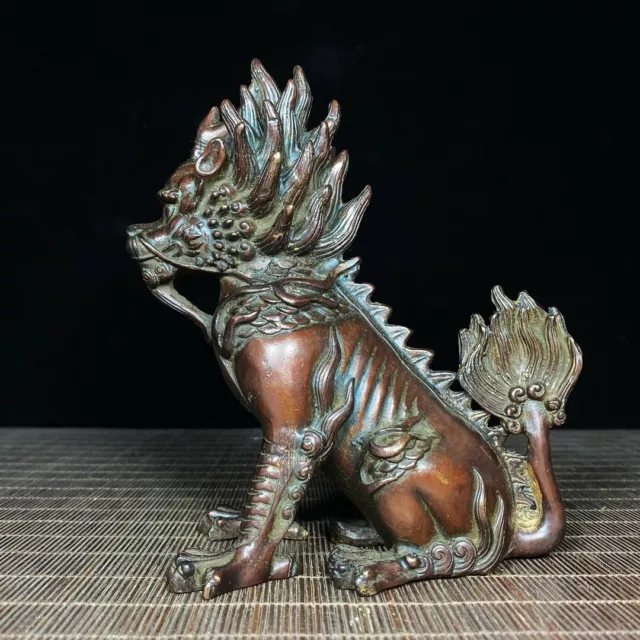 Collectable chinese old bronze copper handmade fire unicorn exquisite statue