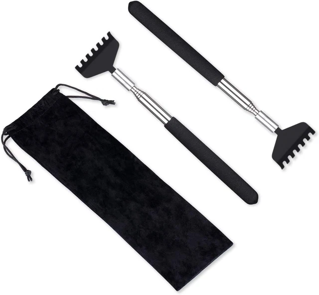 2 Pack Portable Extendable Back Scratcher, Metal Stainless Steel Black