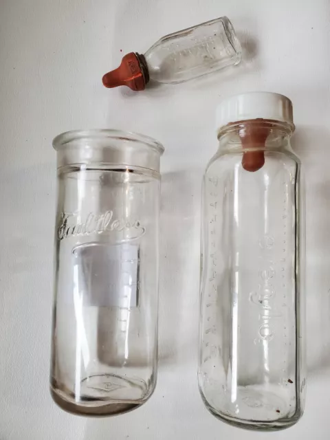 Vintage Evenflo & Faultless Clear Glass 8 Oz  Baby Milk Bottle