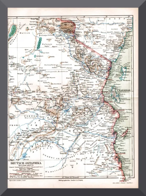 antike Landkarte +Deutsch-Ostafrika+ 1895 +Kolonie, Tanzania, Sansibar, DOA+