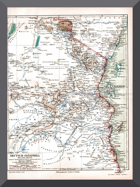 antike Landkarte +Deutsch-Ostafrika+ 1895 +Kolonie, Tanzania, Sansibar, DOA+