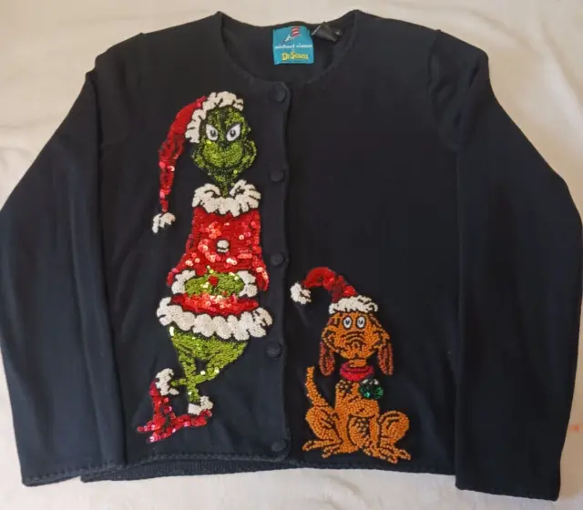 Michael Simon Exclusively for Dr Seuss M Grinch Sequined Christmas Sweater 2004
