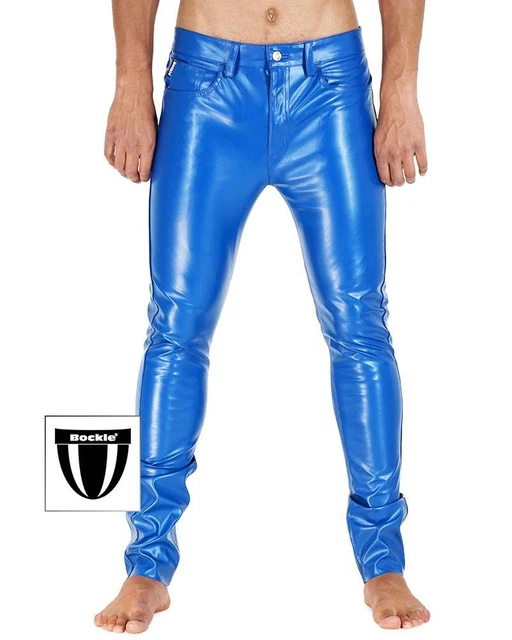 Bockle® Faux BLUE Leather Stretch Blaue Kunstlederhose  Skinny Lederjeans