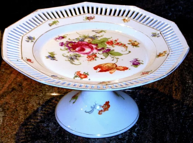 Antique SCHUMANN-BAVARIA Multisided Pierced Rim Floral Plate or Compote