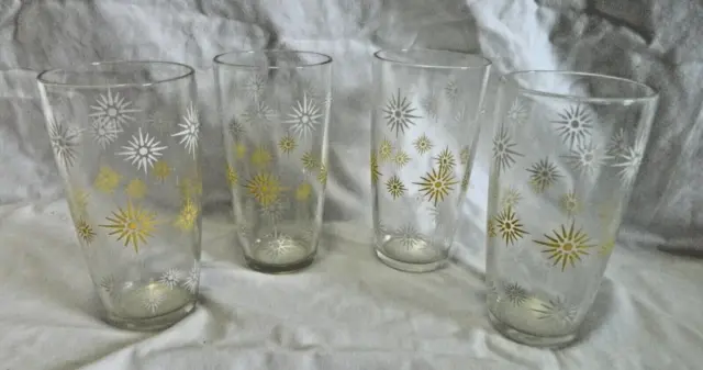 Vintage Hazel Atlas Sunburst Set 4 Drinking Glasses