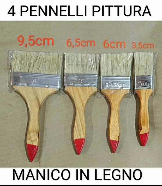 Set 4 Pennelli Per Pittura Dipingere Vernice Manico In Legno Da Imbianchino Muro