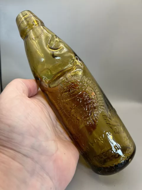 Stunning Victorian Pint Size Golden Amber Codd Bottle Groves & Whitnall Salford