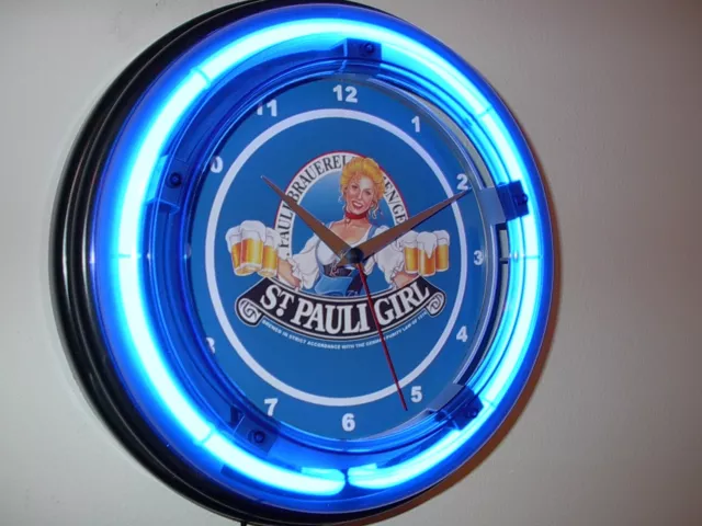 St. Pauli Girl Beer Bar Man Cave Neon Wall Clock Advertising Sign