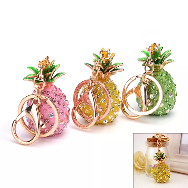 Pineapple Crystal Rhinestone Keyring Charm Pendant Bag Key Ring Chain GN