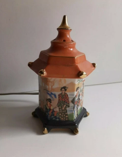 ALTER RAUCHVERZEHRER Teehäuschen  Tischlampe 6 ECKIG PAGODE Asiatisches  H19cm
