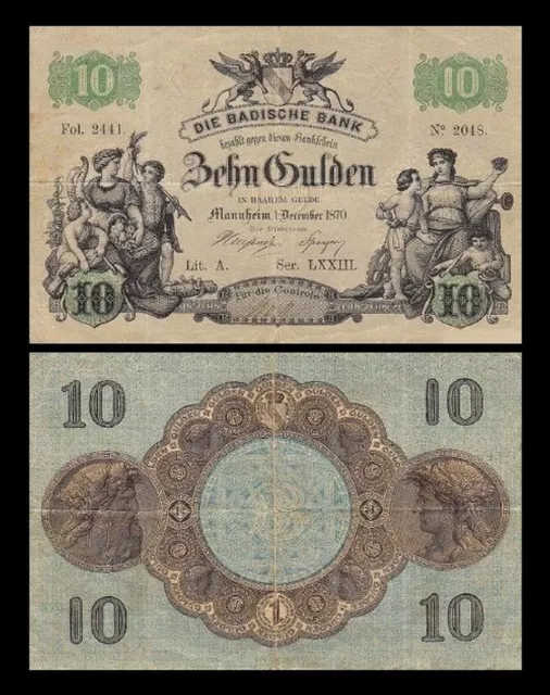 10 Gulden - Badische Bank Ausgabe 1870 - Reproduktion