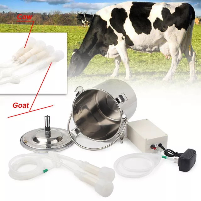5L Dual Heads Electric Milking Machine Stainless Vacuum Pump Cow Milker