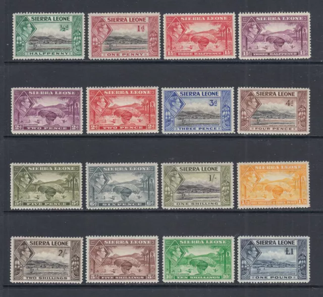 Sierra Leone: 1938-44 George VI Set of 16 Stamps to £1 SG188-200 Mint EN002