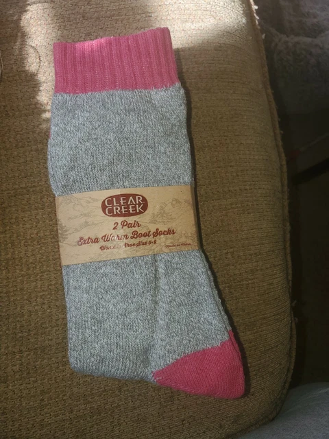 CLEAR CREEK Extra Warm Boot Socks 2 Pair Gray Pink Blue NEW Sock Size 9-11