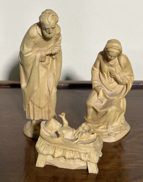 5" Anri Kuolt Nativity Holy Family Jesus Mary Joseph Wood Carvings Unpainted