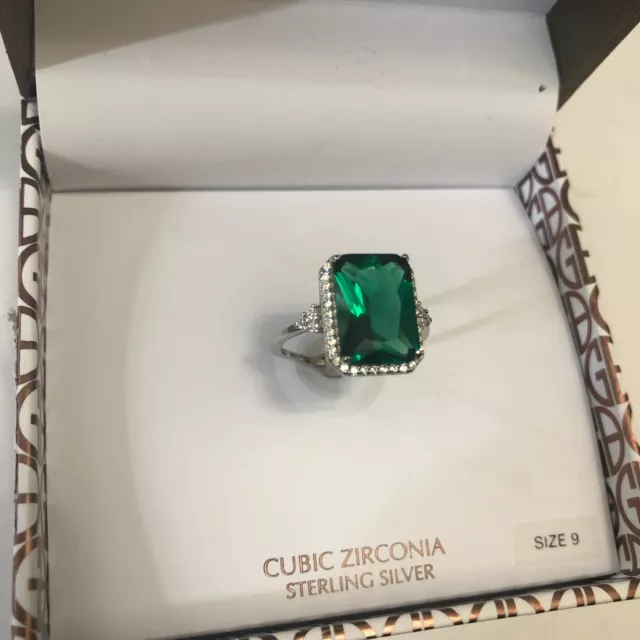 077 Giani Bernini  sterling silver 925 Green 10 x 14mm CZ emerald cut ring sz 9*