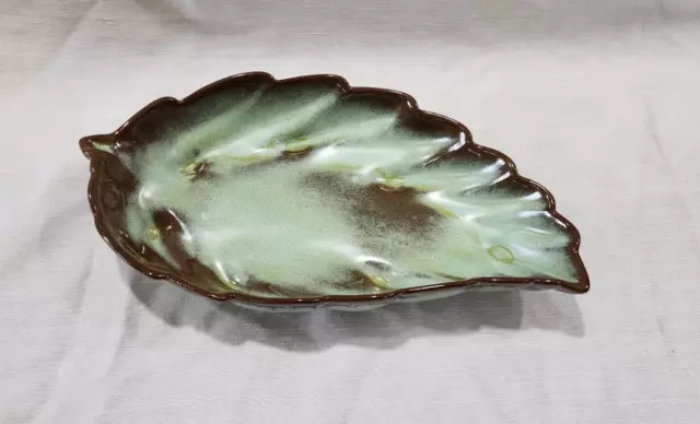 Frankoma #226 Pottery Leaf Plate Serving Dish Prairie Green MCM