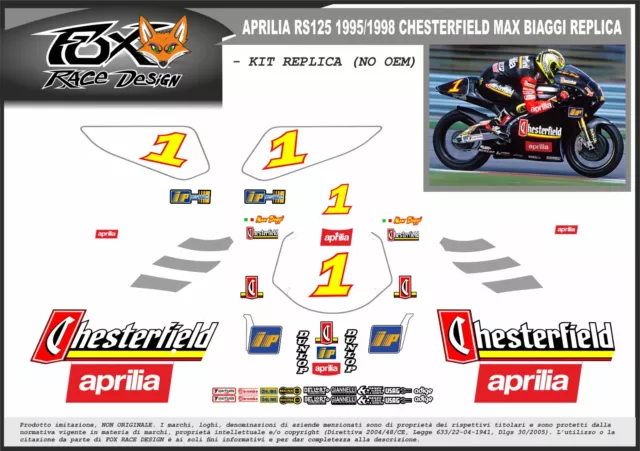 ADESIVI sticker MOTO KIT per APRILIA RS 125 1995 chesterfield MAX BIAGGI replica