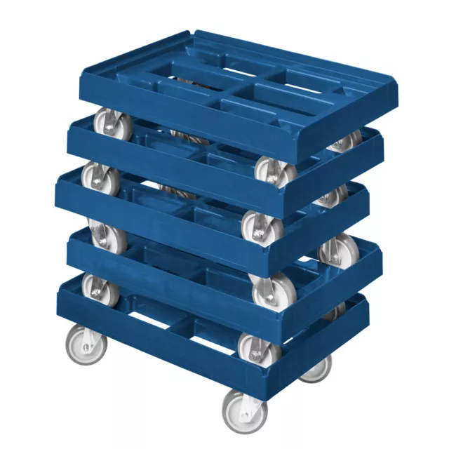 5 x Transportroller Transportwagen für Kisten 60 x 40 cm mit 4 Lenkrollen Blau