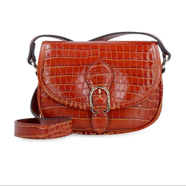 Longchamp 1980 Crocodile Embossed Leather Crossbody Bag Brown Nwot