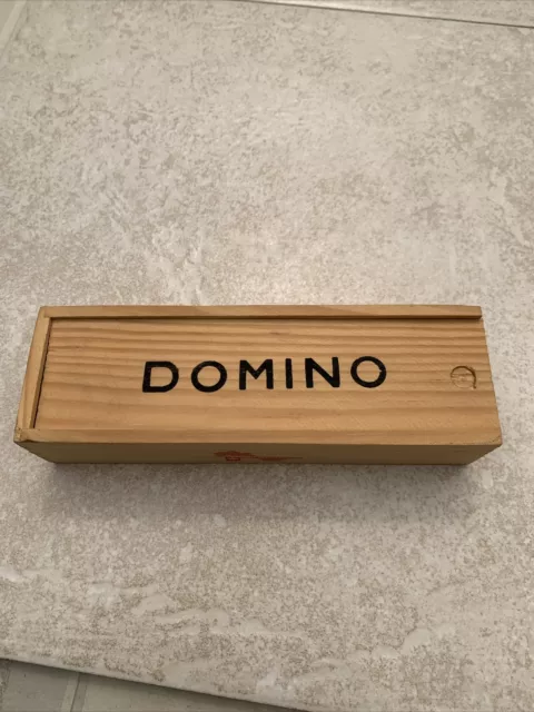 Altes Domino Spiel 28 Steine Orig. Holz Box-Drachen Motiv auf Rückseite Caritas