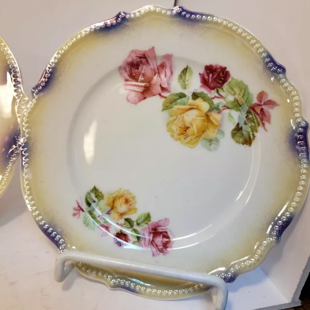 3  Desert Plates Silesia Germany  vintagePink, Yellow Lavender Tea Party Wedding