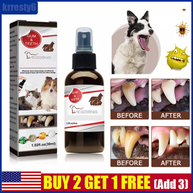 Pet Oral Spray Teeth Cleaning for Dogs & Cats Bad Breath Tartar Plaque Removal