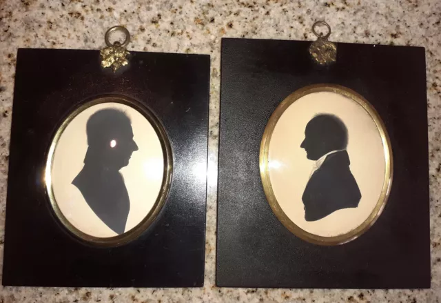 2x Silhouette Biedermeier frühes 19.Jah. Tusche Zeichnung ovaler Rahmen