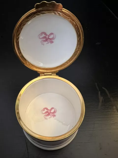 Object D'Art Trinket Box Happy Anniversary Roses Pink Ribbons Limoges Type 3