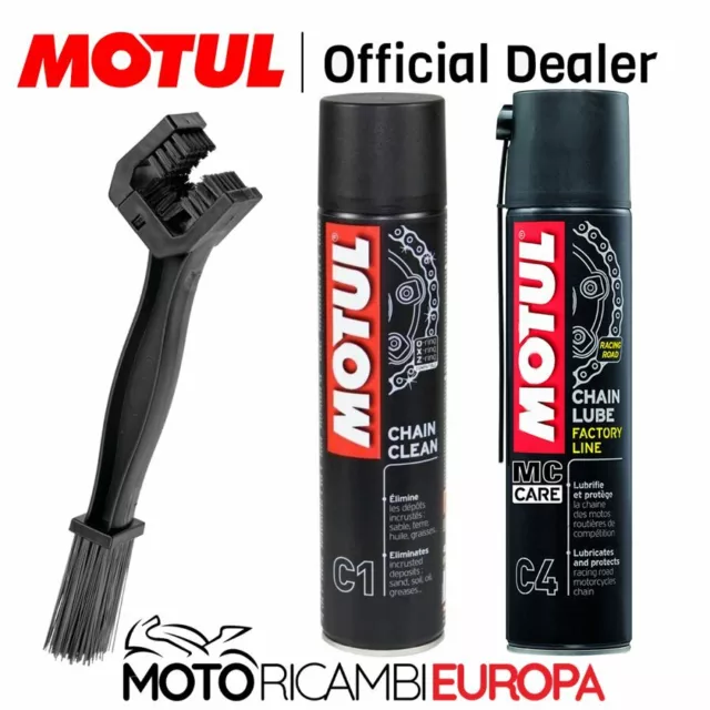 Set Pulisci Lubrifica Catena Moto Laverda Motul C1 + C4 Spray E Spazzola Lampa