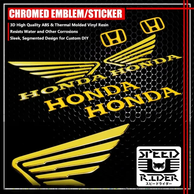 3.5" 3D Wing Decal Sticker+6" Logo+Letter Fairing/Fender Emblem For Honda Gold