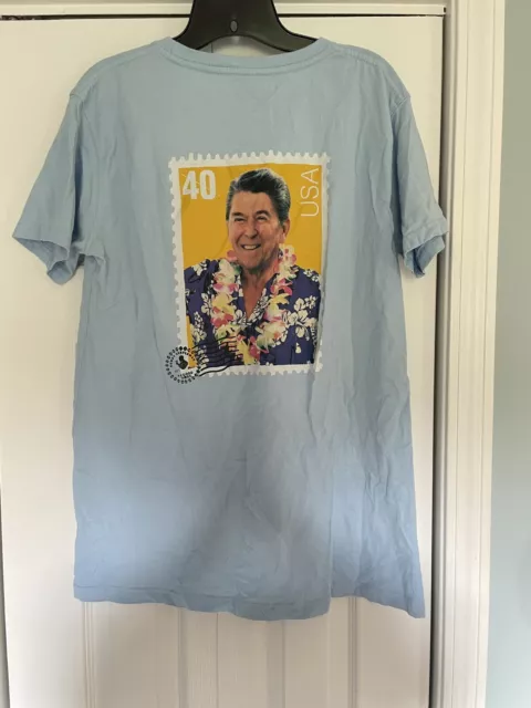 Rowdy Gentleman Blue Short Sleeve T Shirt Pocket Tee Ronald Reagan Size M Stamp