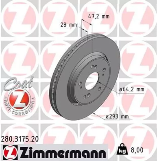 2x ZIMMERMANN Bremsscheiben Ø293mm + Beläge Vorne passend für Honda CR-V III RE 2