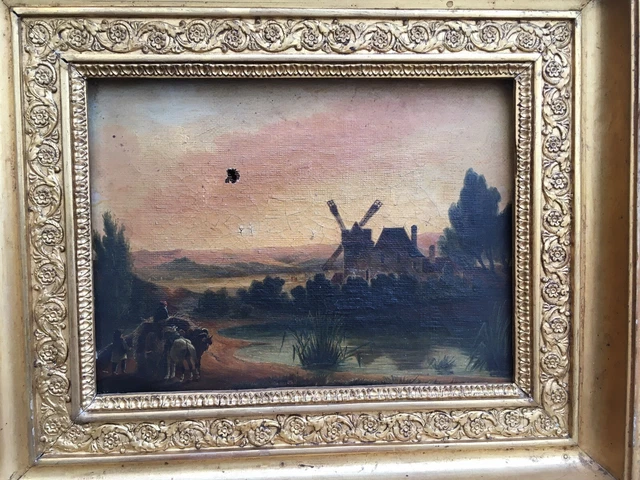 Peinture Huile Carton Marine Mer Maison Barque Bateau Marais A Identifier Art 214187